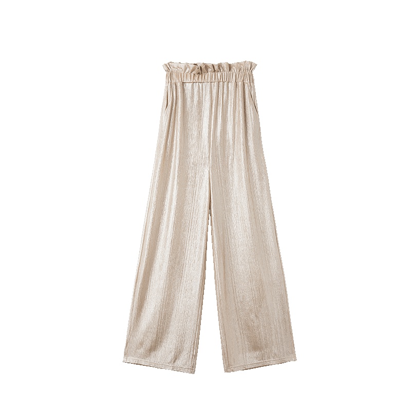 No1dara2019春秋新款松紧腰垂感阔腿裤女白色宽松微喇休闲裤显瘦直筒裤潮