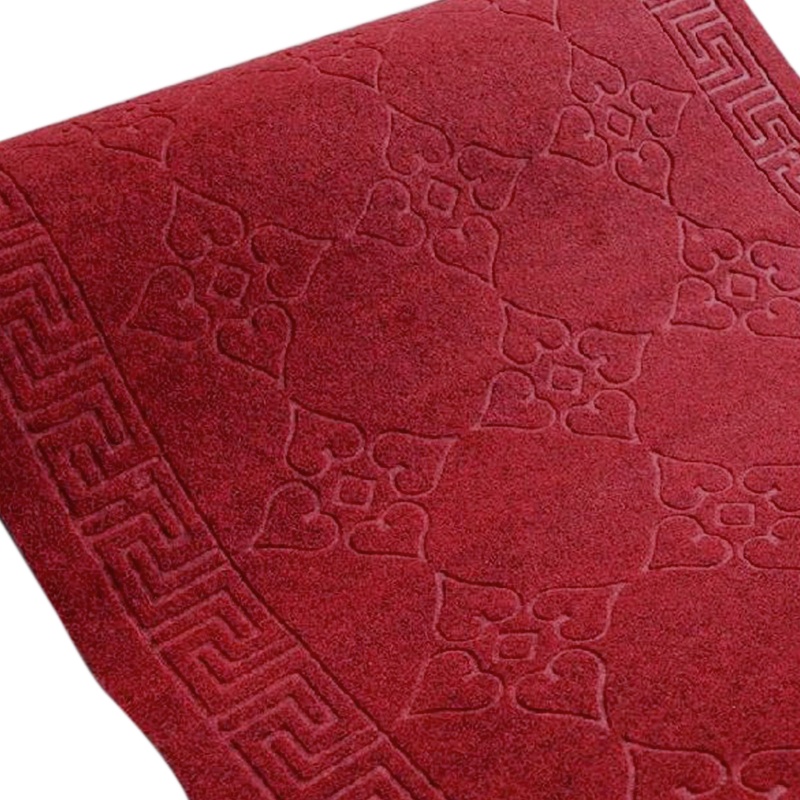 海斯迪克 HK-607 拉绒压花防滑地毯 PVC橡胶底绒面走廊酒店舞台大红地毯垫 暗红色1m宽*15m(整卷)