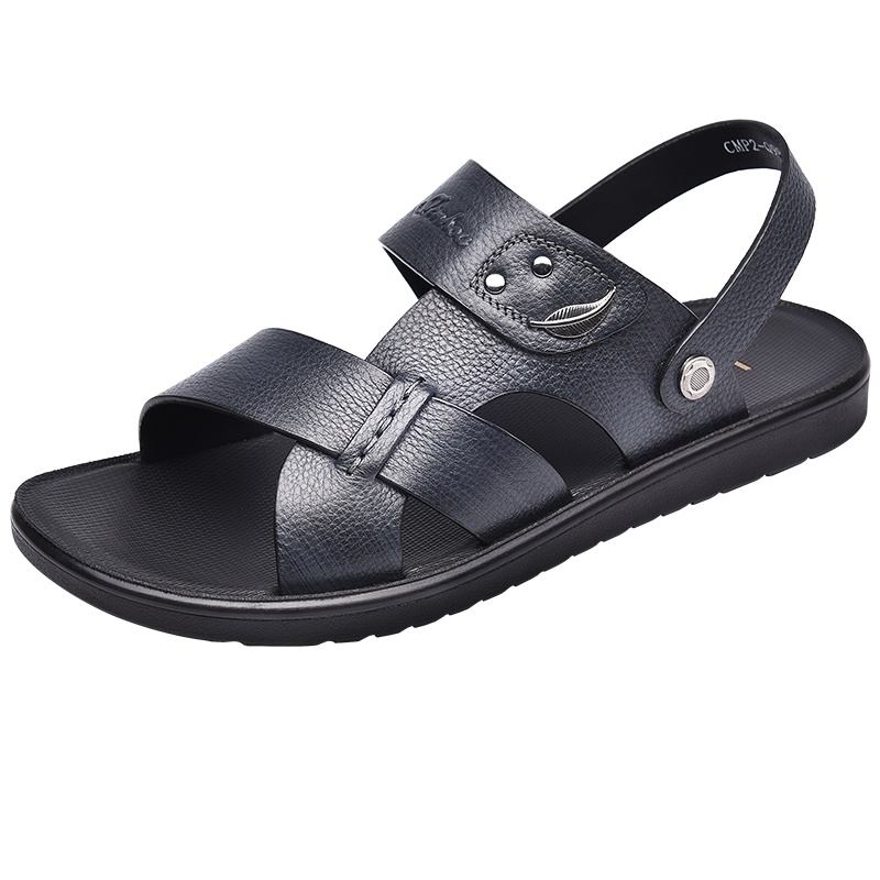 金猴19夏季新款 凉鞋男头层牛皮两穿沙滩凉鞋 套脚轻底防滑户外透气洞洞鞋 Q98003