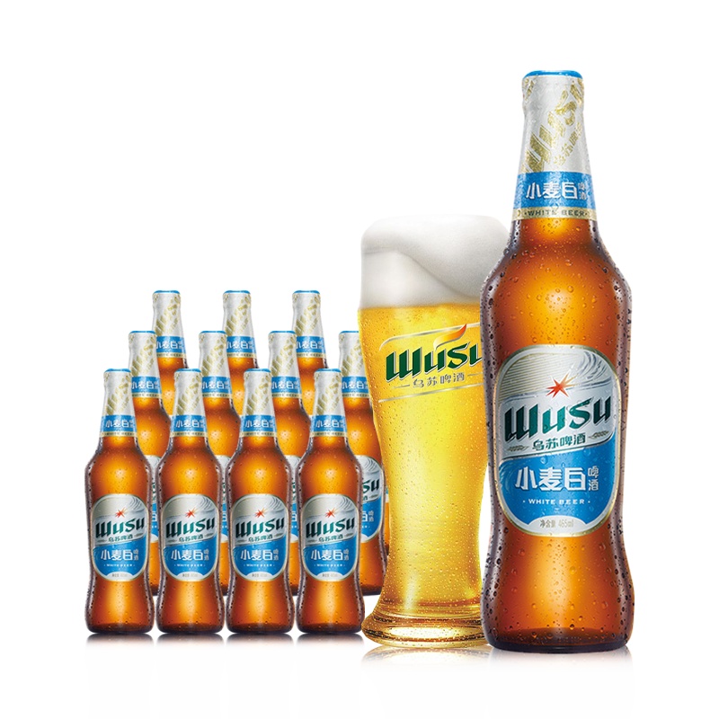 [乌苏啤酒]官方授权新款大乌苏小麦白啤酒新疆啤酒465ml*12瓶酿香整箱装