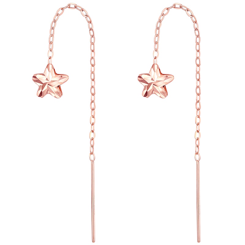 佰色传情18K金耳线女耳钉彩金玫瑰金au750黄金耳饰耳坠