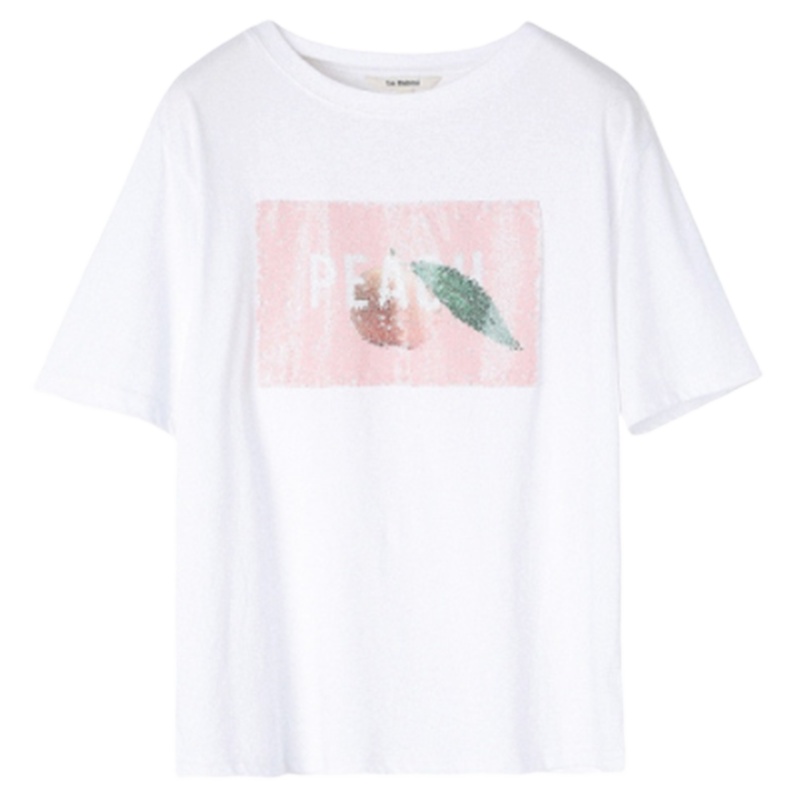 【专柜同款】拉夏贝尔夏季新款韩版宽松打底亮片ins潮百搭休闲T恤60300905