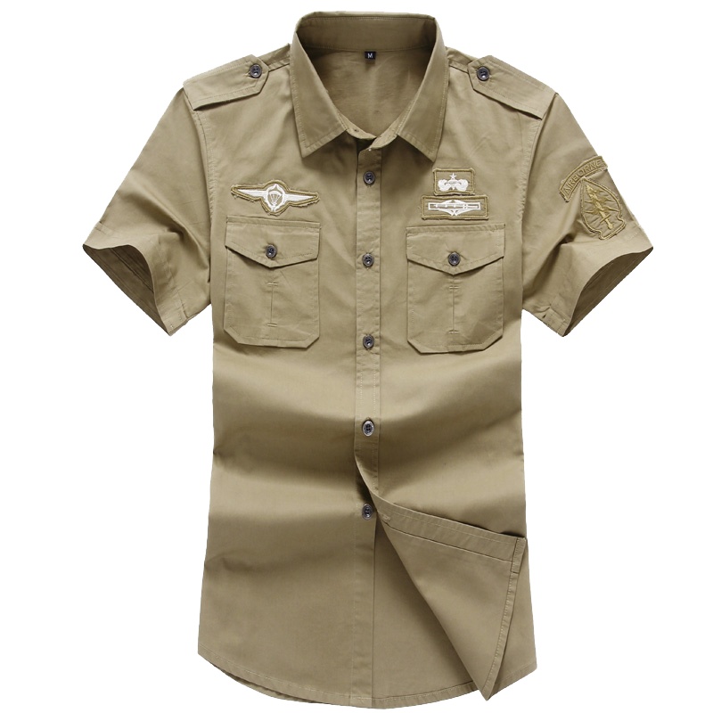 短袖衬衣男士纯棉休闲修身夏季军旅风衬衫男加肥加大码男装 JH-102