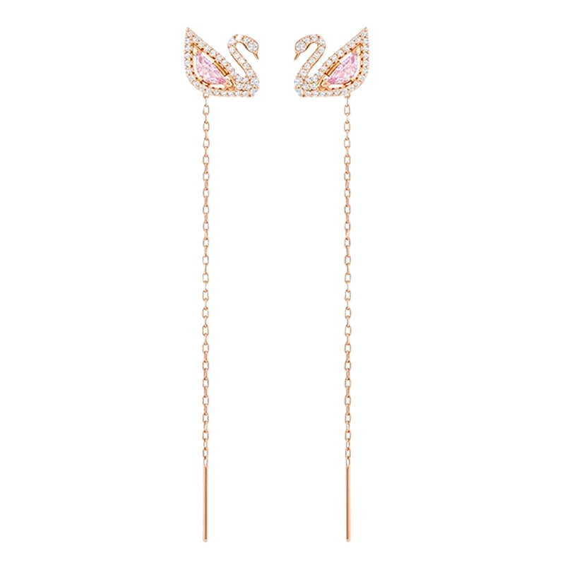 施华洛世奇(Swarovski)DAZZLING SWAN 粉色仿水晶天鹅穿孔长耳环 耳坠5469990