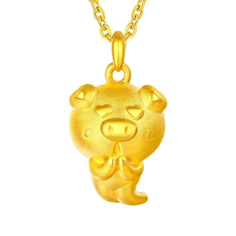 壹仟俩黄金吊坠 999足金吊坠通用 3D硬金十二生肖本命年萌宠小猪项坠定价黄金饰品