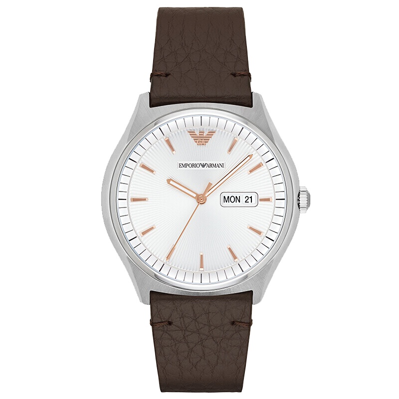 阿玛尼手表 皮质表带经典时尚休闲石英男士腕表 AR1999 棕带