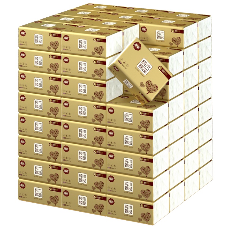 漫花 金装10包 280张4层加厚 家用纸巾抽纸 原木餐巾纸卫生纸