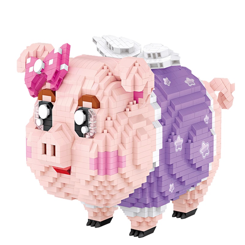 LOZ/俐智微颗粒钻石积木创意拼插玩具猪年钱箱储钱罐卡通公仔礼物9042
