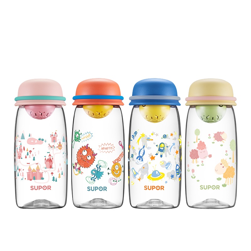 苏泊尔(SUPOR)塑料BB杯Tritan便携防摔儿童女卡通简约创意随手杯幼儿园小学生家用户外过滤网水杯KC51DS10