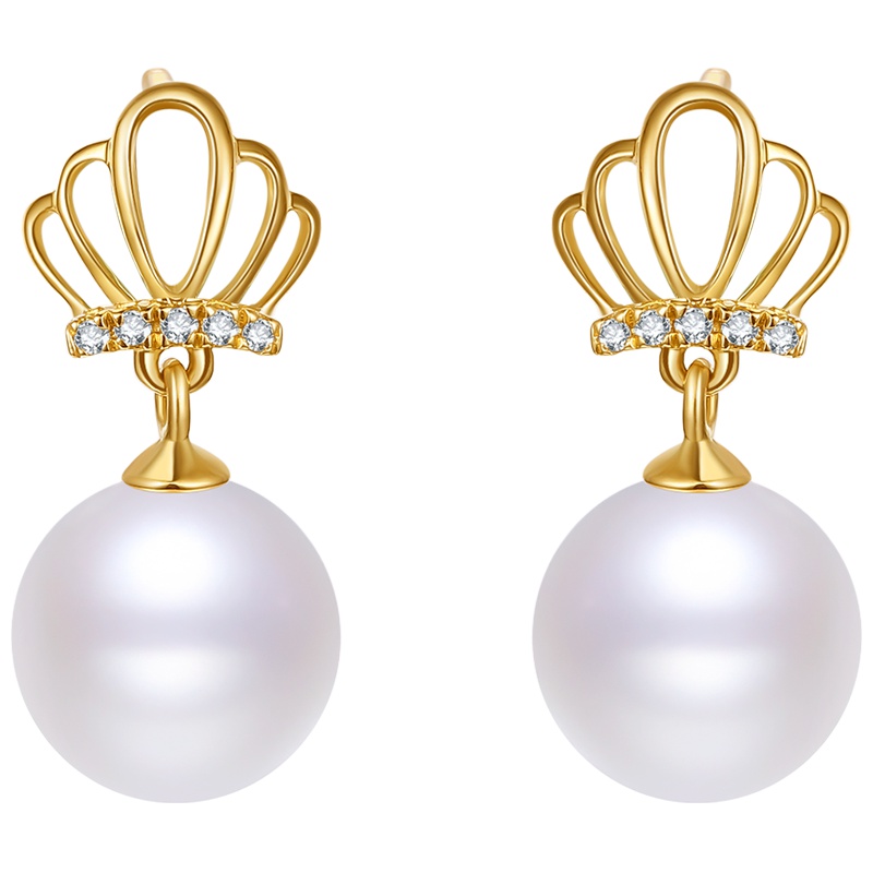 周六福黄18K金皇冠珍珠耳钉耳坠1119