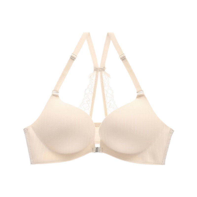 都市丽人简约条纹光面舒适无钢圈女士内衣胸罩前扣美背光面文胸2B8550