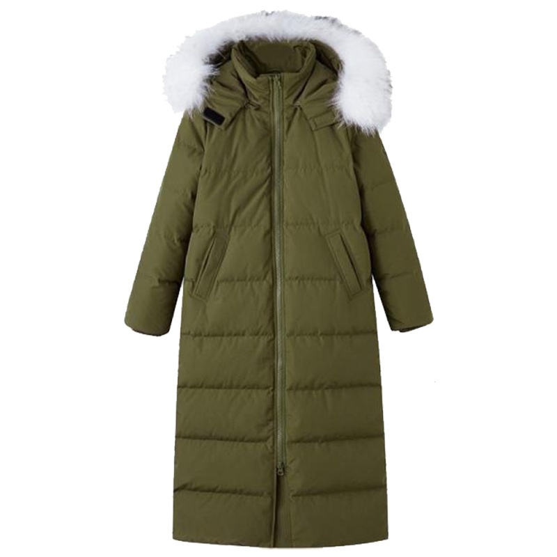 拉夏贝尔大毛领过膝气质羽绒服女2019新款收腰中长款新款韩版外套冬款2T000493