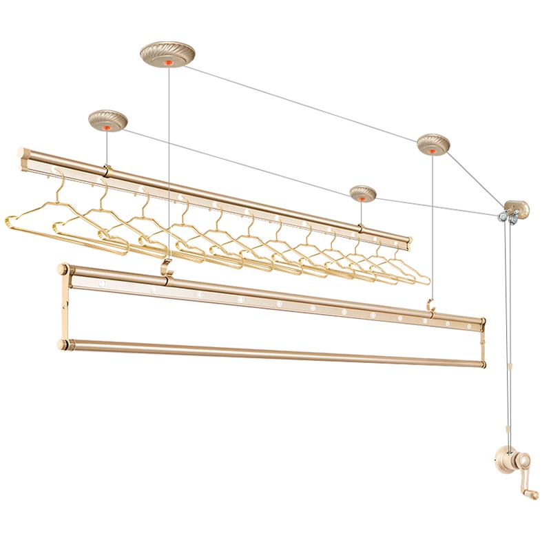 光芒阳台手摇晾衣架 双杆手摇升降晒衣服被子手摇晾衣杆室外三杆升降晾衣架