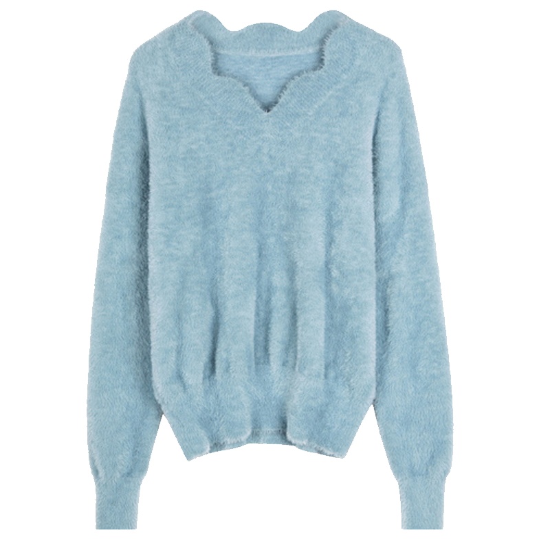 【专柜同款】拉夏贝尔v领2019秋冬新款女生毛针织衫甜美韩版质感宽松打底上衣10024321