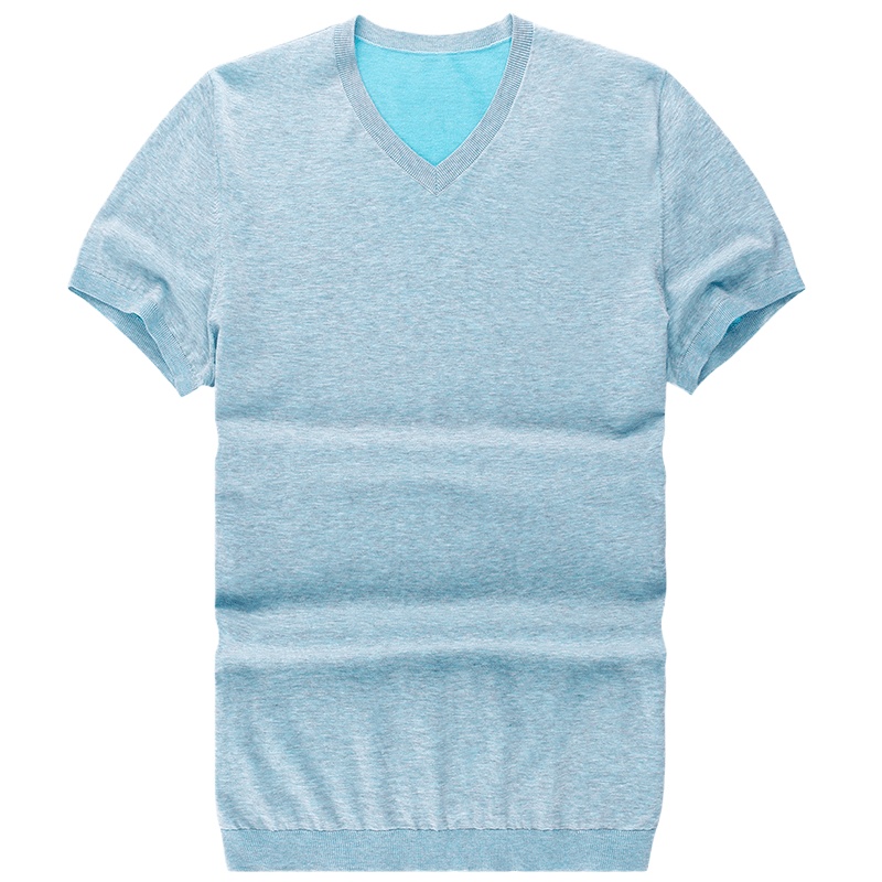 布先生短袖T恤 纯棉针织衫简约花纱V领t 纯色休闲上装男AT10223