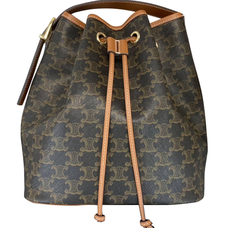 【预定】CELINE Triomphe帆布中号抽绳包 涂层帆布/牛皮革 24*27*19CM