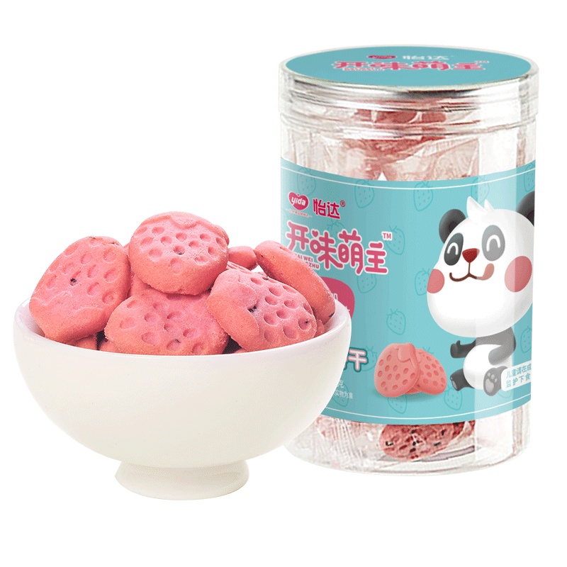怡达 开味萌主无添加草莓饼干 酥脆磨牙宝宝趣味休闲罐装零食