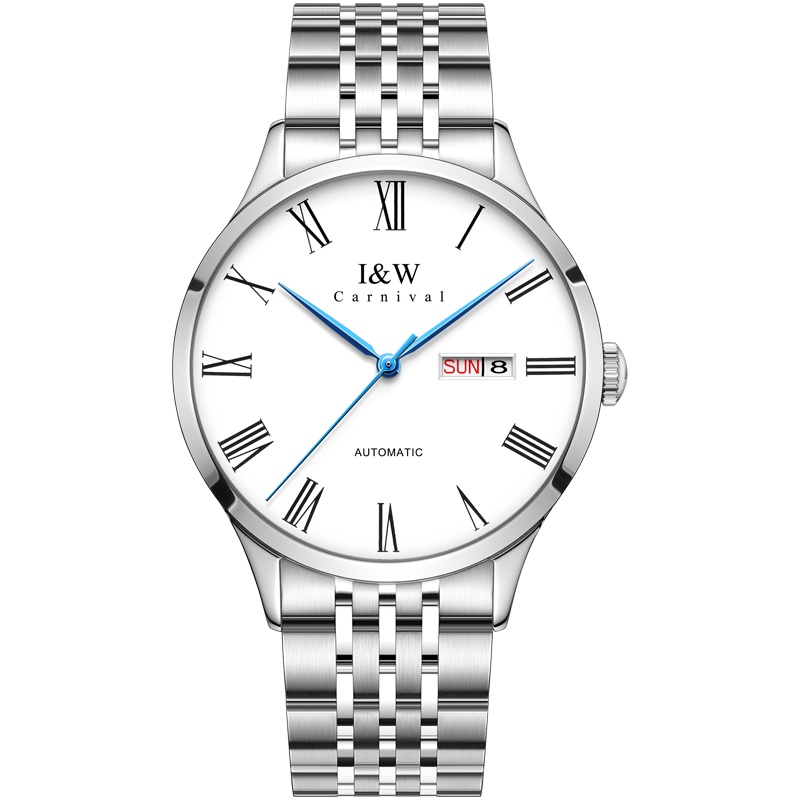 爱沃驰(I&W) 男士手表全自动机械表男 经典简约轻奢镂空超薄钢带男表