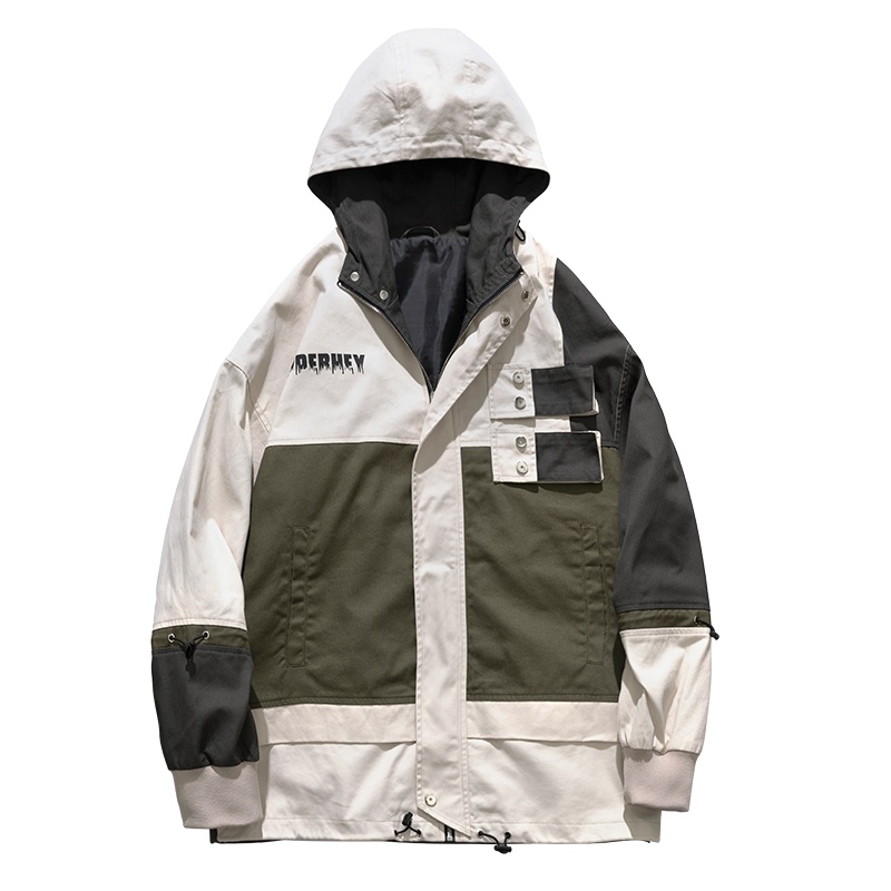 海德斯曼 秋季新款夹克男时尚拼接外袖弹力绳连帽潮流外套男30328