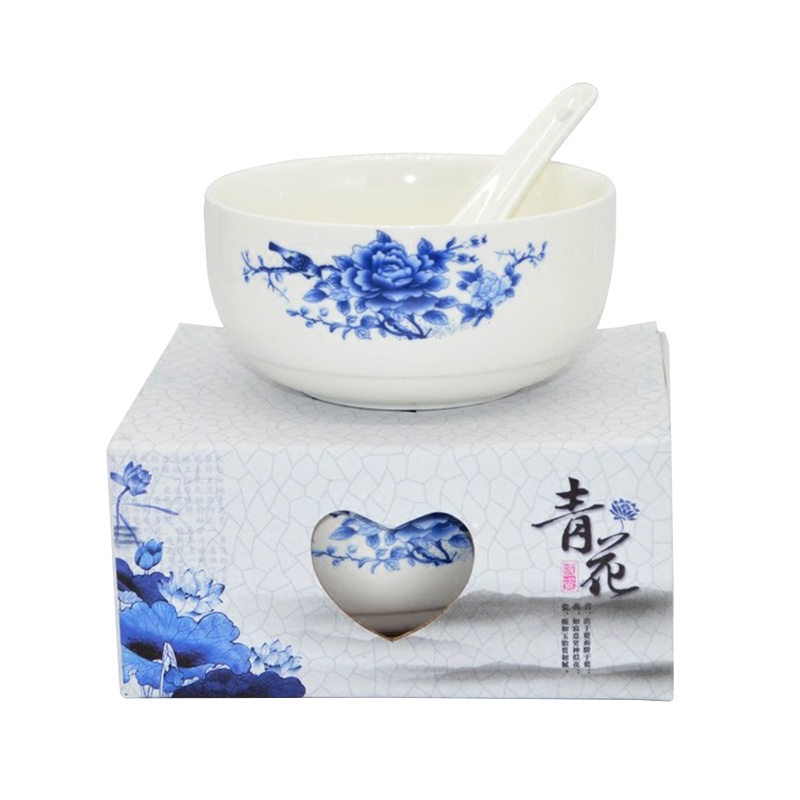 青花瓷碗勺套装 陶瓷单人份餐具套装 1碗1勺 (套)[CWFD]