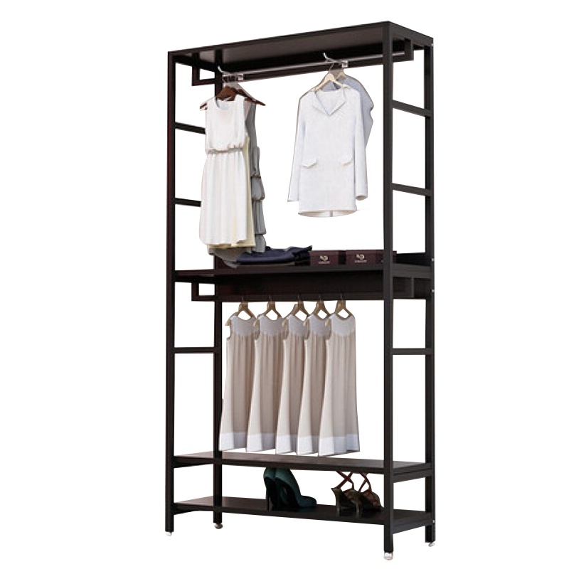 [藏书阁]陈列柜挂衣架男女装店铺货架铁艺双层衣服架子落地式展示架