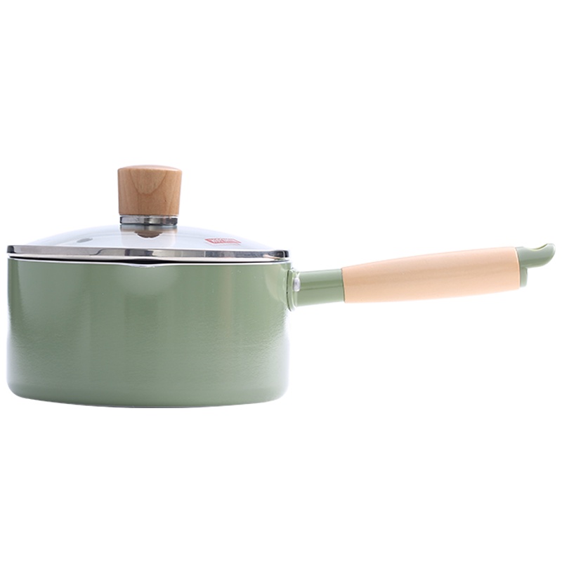 红厨日系小奶锅牛油果绿奶色电磁炉燃气通用蒸格奶锅蒸煮一体锅 16cm白色奶锅+蒸格