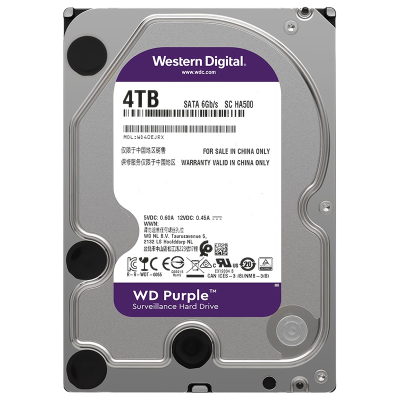 西部数 据(WD)紫盘 4TB SATA6Gb/s 64M 监 控 硬 盘(WD40EJRX)