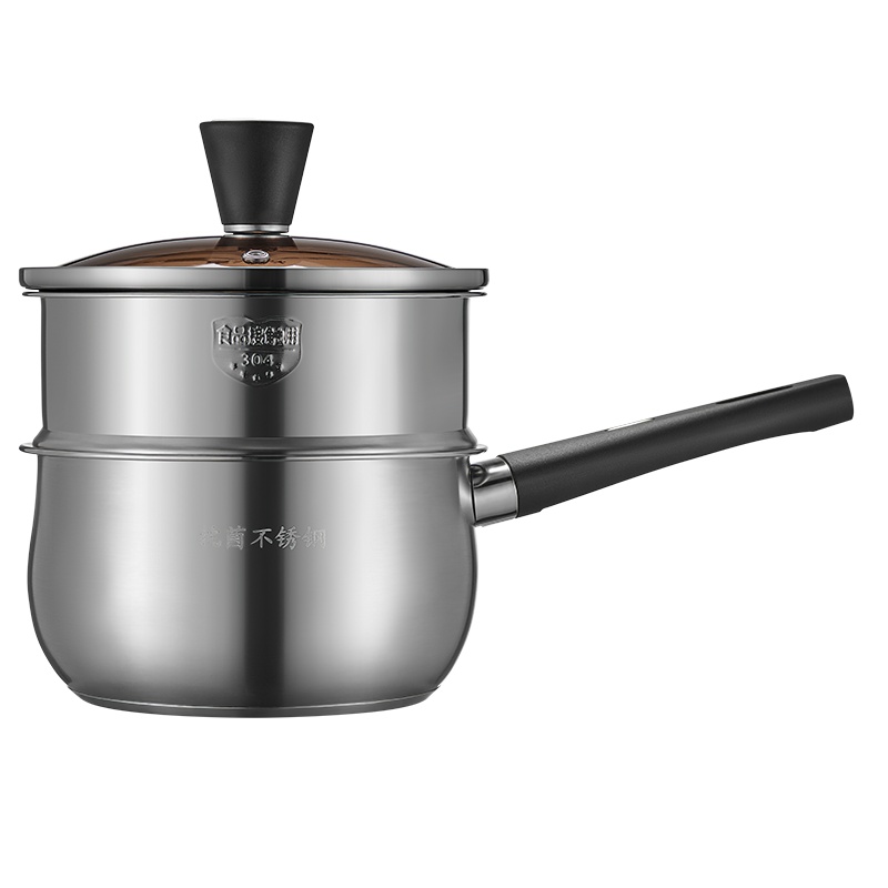 炊大皇奶锅不锈钢泡面锅家用宝宝辅食小奶锅带蒸屉蒸煮一体锅不挑炉灶通用锅NG16KJ-1