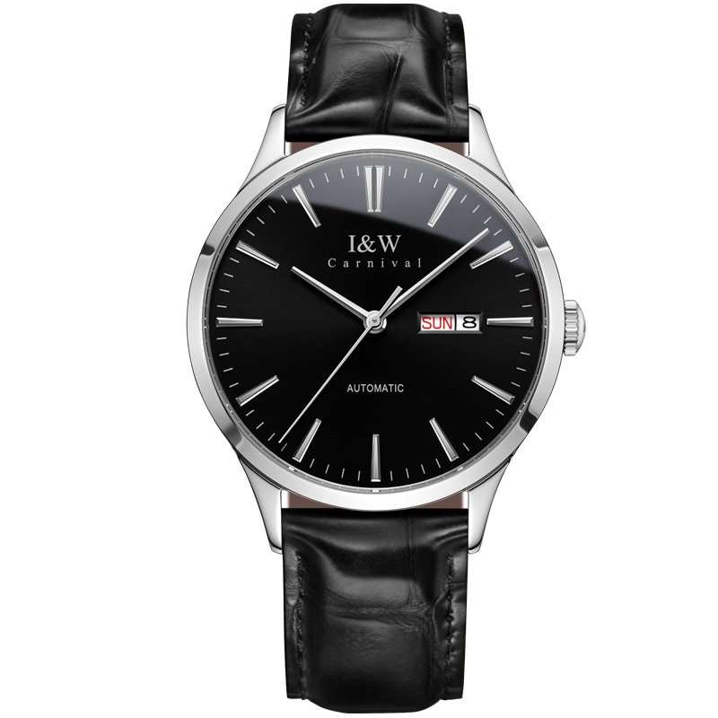爱沃驰(I&W) 男士手表全自动机械表男 商务简约黑盘黑皮带男表509G皮带