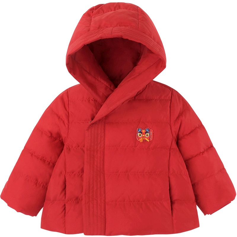 英氏男女宝宝新年系列老虎头刺绣白鸭绒保暖连帽短外套11193456