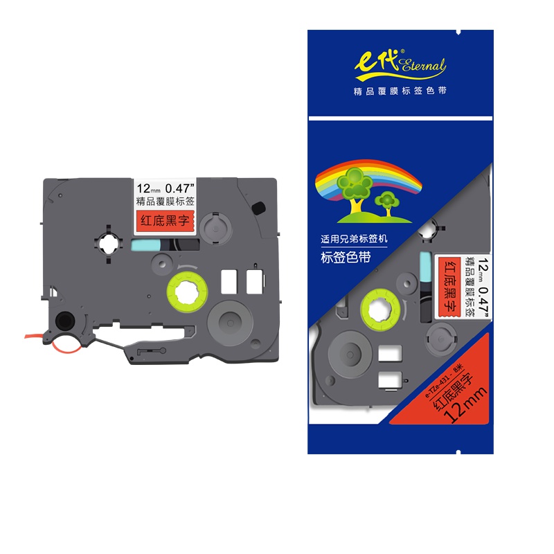 e代经典 标签带12mm标签纸色带 TZe-431 适用兄弟标签机色带 12mm红底黑字 TZe-431