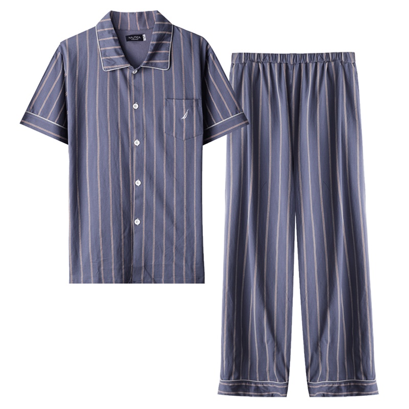 诺帝卡NAUTICA UNDERWEAR男士夏季纯棉舒适格纹短袖睡衣套装家居服