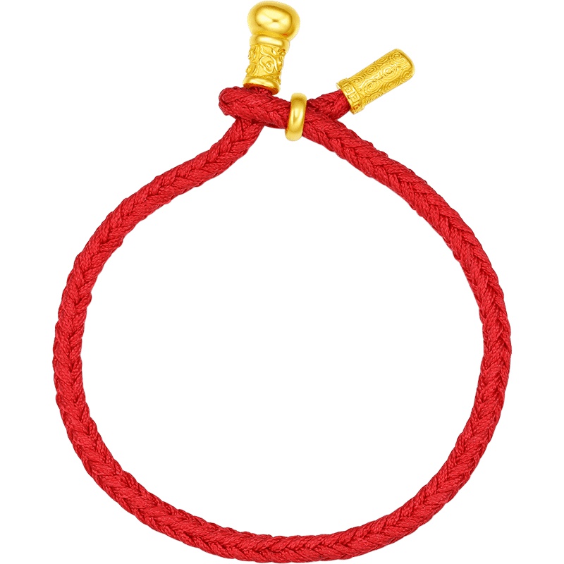 周大生黄金红绳手链女正品新款简约999足金可调节金箍棒编织手绳黄金饰品 女士珠宝首饰