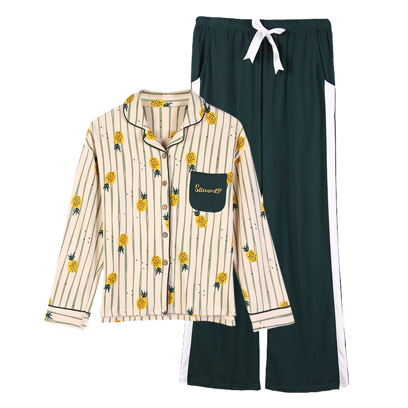 顶瓜瓜纯棉女士家居服套装2020新款成人长袖长裤睡衣套装