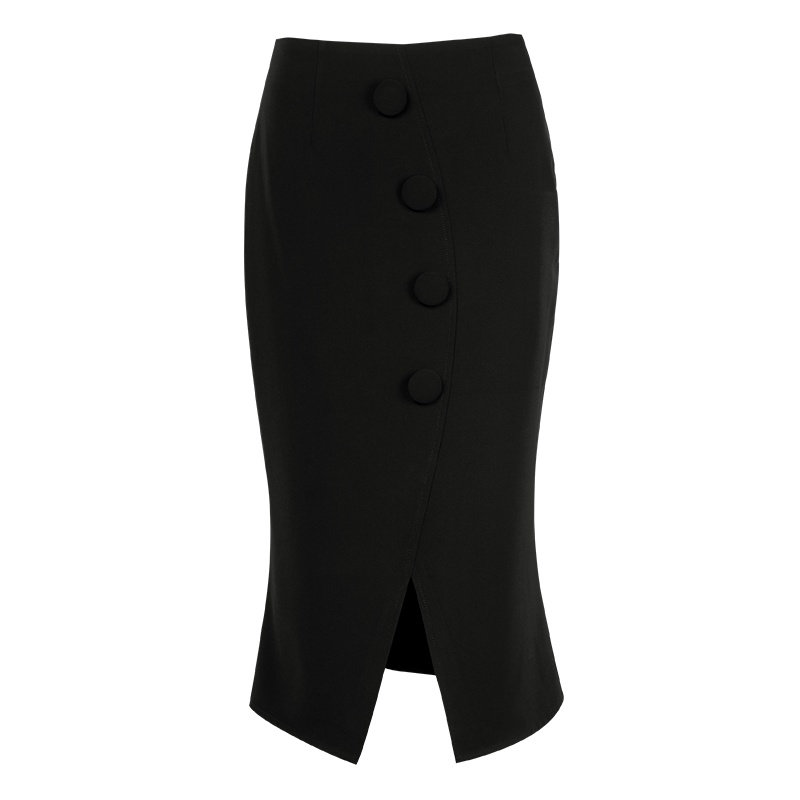 晚白2020春季新品通勤简约纯色百搭高腰开衩职业及膝包臀半身裙女