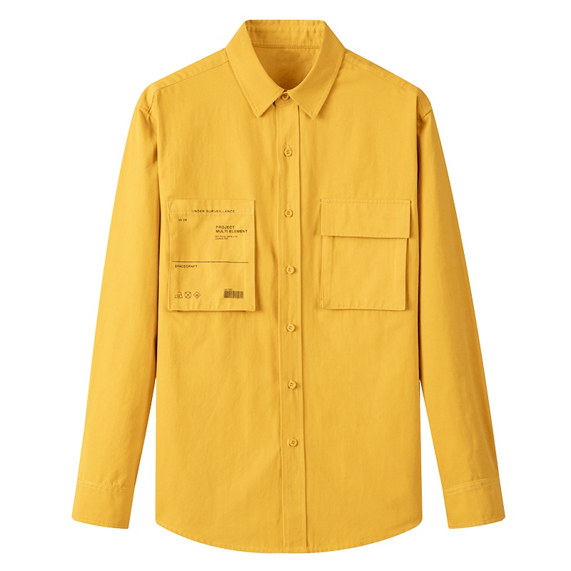 雪中飞潮流美式休闲宽松短袖衬衣韩版白色ins字母印花嘻哈风长袖衬衫