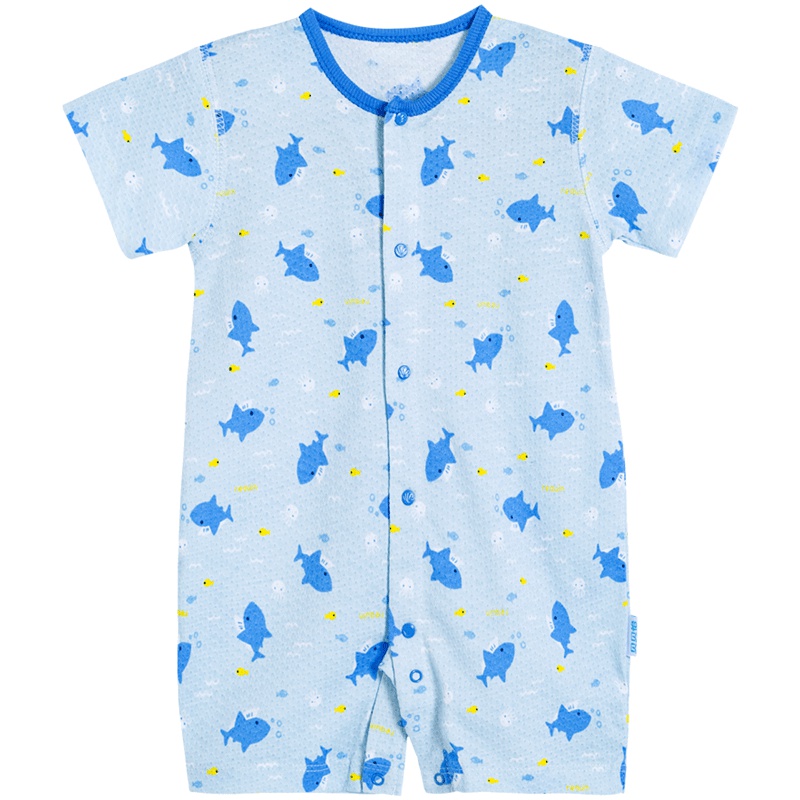 贝贝怡婴儿卡通印花短袖夏装空调服爬服纯棉透气哈衣BB1133