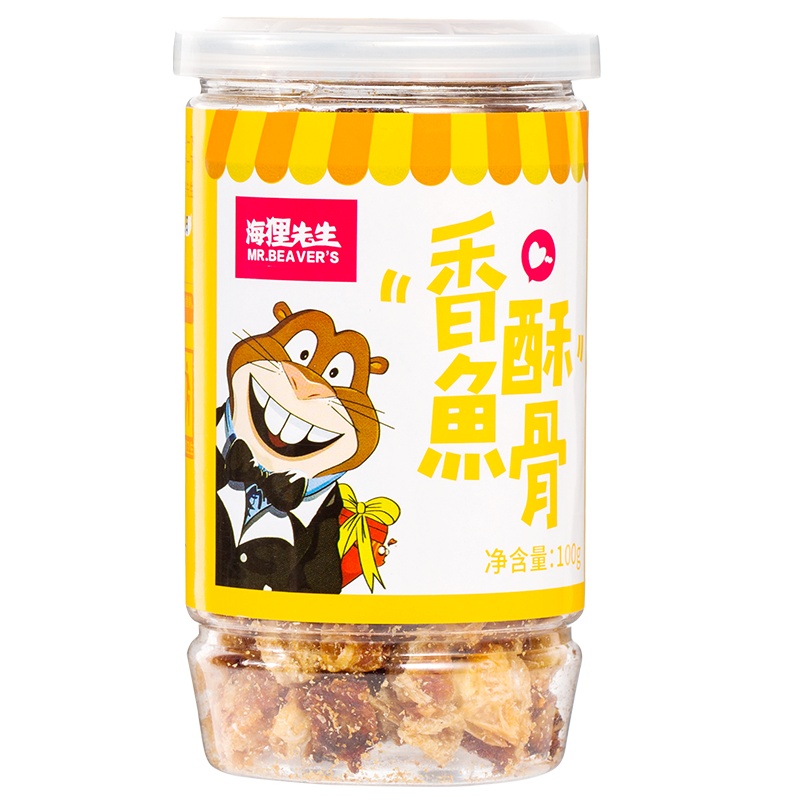 海狸先生香酥鱼骨粒鱼排鱼骨头小吃零食深海休闲罐装海鲜100g*1罐(休闲零食)