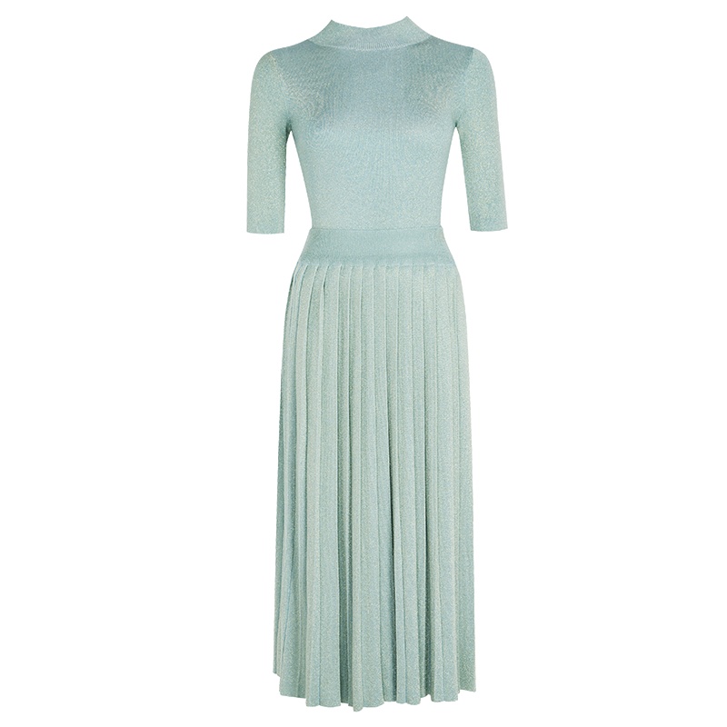 晩白 新品套装裙修身简约上衣百褶A字半身裙针织两件套