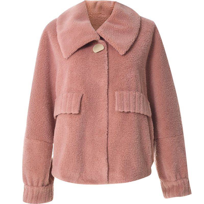 欧昵雪秋冬时尚毛绒绒皮皮毛一体大衣女短款颗粒绒外套