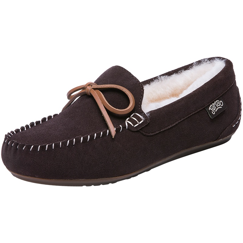 JUMBO简帛2019冬季新澳洲羊皮毛一体豆豆鞋女保暖加厚单鞋毛毛鞋