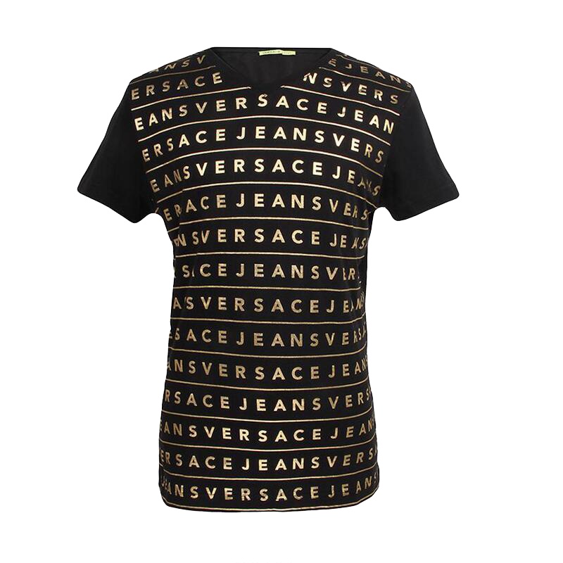 VERSACE 范思哲 奢侈品 男士黑色V领短袖T恤 B3GNA75436590899