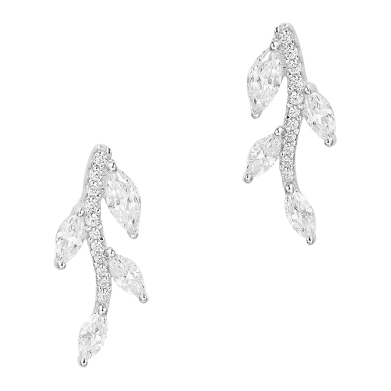 apm MONACO简约叶子耳钉时尚穿孔镶晶钻925银耳饰女士首饰AE9754OX