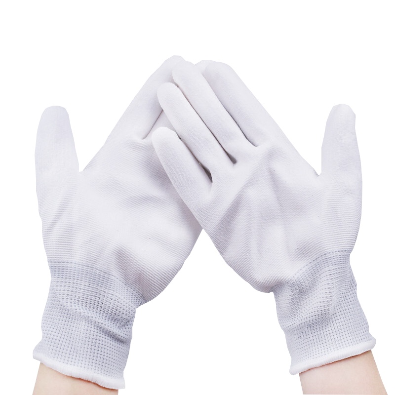 卓顺杰 尼龙pu涂指涂掌手套 L码 车间作业防滑劳保手套涂胶无尘车间手套 精密作业手套 涂胶涂层手套(灰边 10双装)