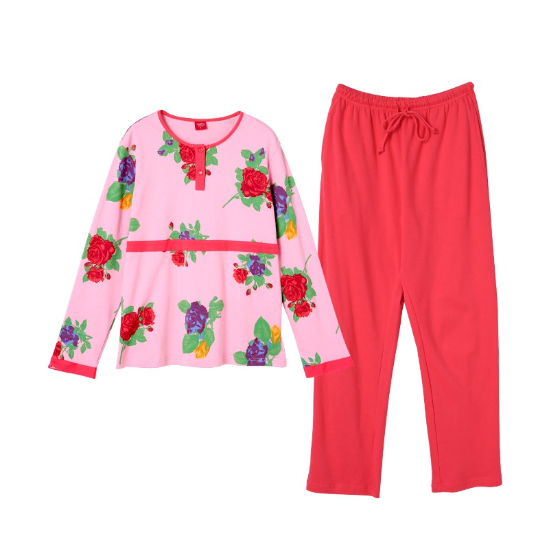 雪仙丽女士睡衣纯棉春秋季长袖休闲可外穿两件套棉质家居服女套装