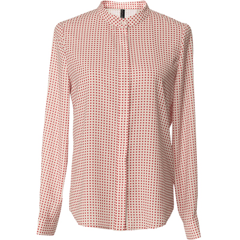 欧昵雪圆点立领衬衫女长袖休闲气质波点衬衣小衫上衣