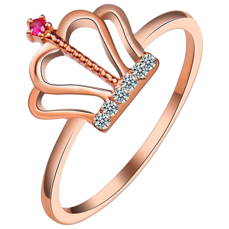 梦克拉Mkela 18k钻石红宝石戒指 玫瑰金 王冠 k金钻石刚玉指环 女士