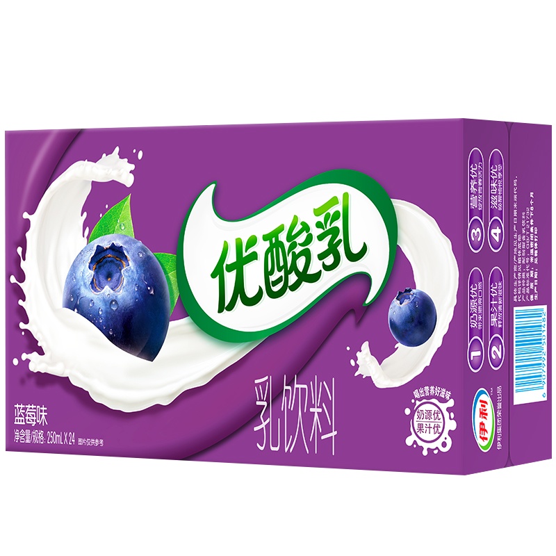 伊利优酸乳 蓝莓味乳饮料 250ml*24盒