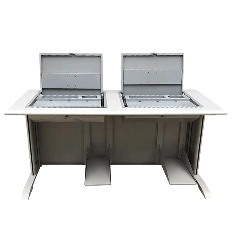 三能 办公家具多媒体室电脑桌双位箱体钢木翻转电脑桌简约现代多媒体电脑桌电脑室桌子 椅子