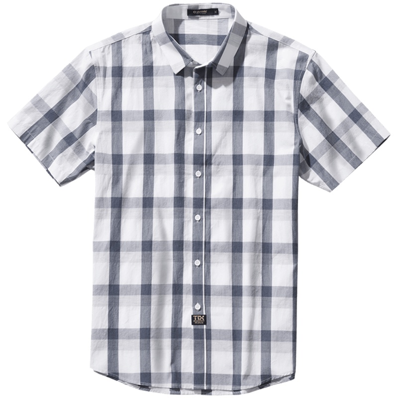 千纸鹤男士商务休闲修身短袖格子衬衫男 夏青年寸衣衬衣10097